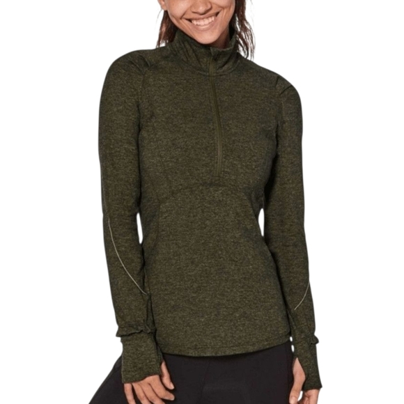 Lululemon Olive Green Extra Mile 1/2 Zip Women's Pullover Top 8 - Picture 1 of 7